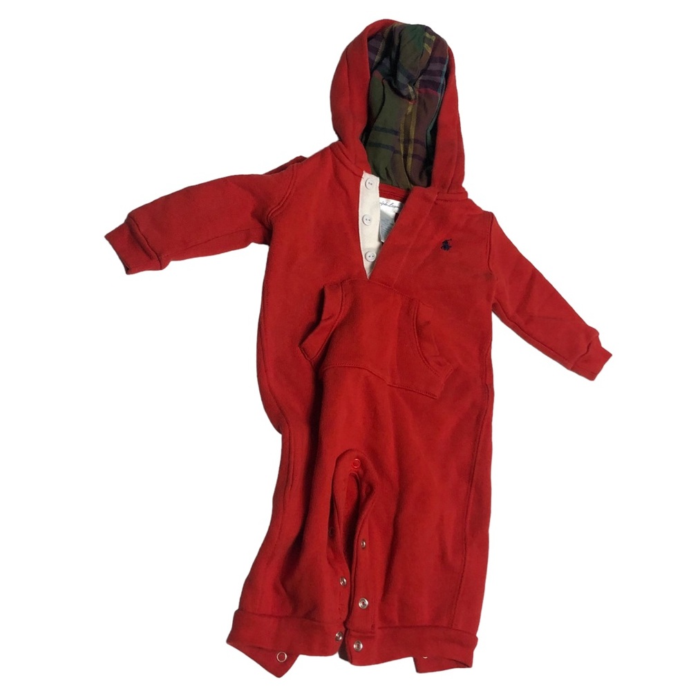 Ralph Lauren Baby Polo Hooded Coverall Red 6m